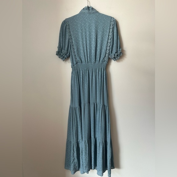 MAX STUDIO Jacquard Dot Lace Trim Maxi Dress in Emerald Size M - Picture 2 of 14